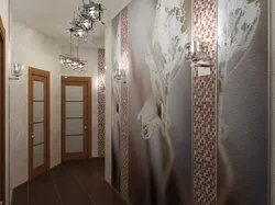 Kitchen and hallway with the same wallpaper photo