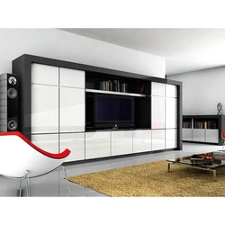 Wardrobe and wall in the living room in the same style photo