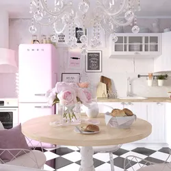 Kitchen interior with pink walls