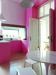 Kitchen interior with pink walls