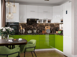 Kitchen interior olive metallic with white