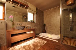 Bathroom with wood design photo