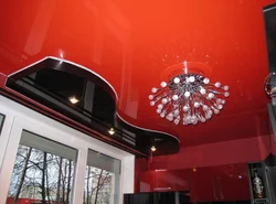 Photo of red suspended ceiling in the kitchen