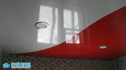 Фото красный натяжной потолок на кухне