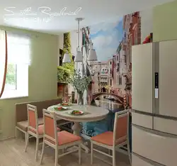 Фотообои для кухни в интерьере обеденной зоны