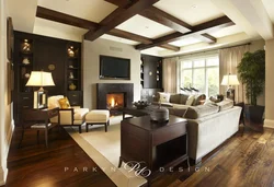 Living room ceiling in a wooden house photo