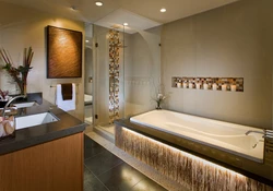 Bathroom design wall along the bathtub