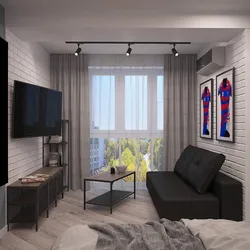 Design of living room bedroom 17 sq m with balcony