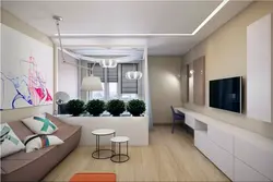 Design of living room bedroom 17 sq m with balcony