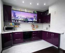 Purple Small Corner Kitchen Photo