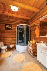 Bathroom in a wooden house photo with shower