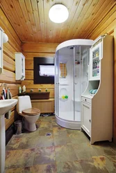 Bathroom In A Wooden House Photo With Shower