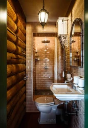 Bathroom In A Wooden House Photo With Shower