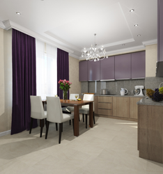 Combination of gray and lilac in the kitchen interior