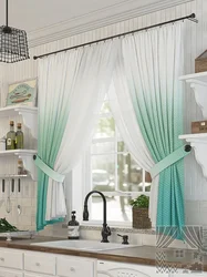 Mint curtains in the kitchen interior photo