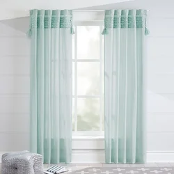 Mint curtains in the kitchen interior photo