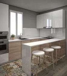 Interior of a bright kitchen with a bar counter