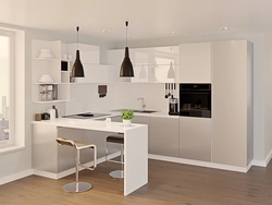 Interior Of A Bright Kitchen With A Bar Counter