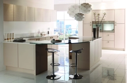Interior of a bright kitchen with a bar counter