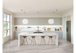 Kitchen design in light colors with tiles