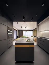 Kitchen design with black ceiling