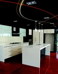 Kitchen design with black ceiling