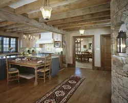 Interior of wooden kitchen living room