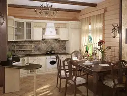 Interior of wooden kitchen living room