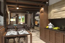 Interior of wooden kitchen living room