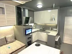 Mətbəx dizaynı 14m2 divan və televizorla