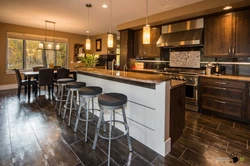 Kitchen Design Brown Tiles On The Floor