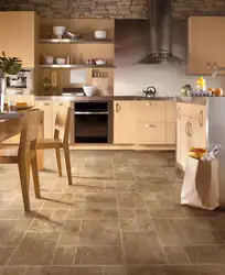 Kitchen Design Brown Tiles On The Floor
