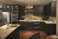 Kitchen design brown tiles on the floor