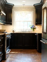 Kitchen Design Brown Tiles On The Floor