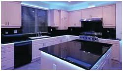 Photo of a kitchen with backlit tape