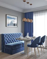 Blue sofa in the kitchen photo