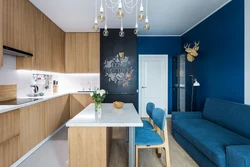 Blue sofa in the kitchen photo