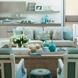Blue sofa in the kitchen photo