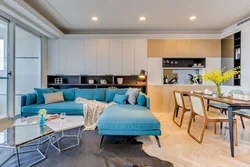 Blue sofa in the kitchen photo