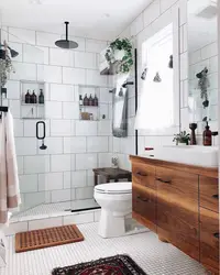 White tiles in the bathroom with wood photo design