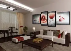 Дизайн стен в гостиной картинами