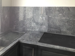 White Marquina marble countertop in the kitchen interior