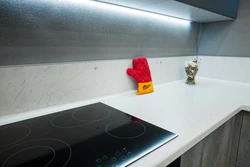 White Marquina marble countertop in the kitchen interior