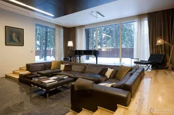 Panoramic window in the living room interior photo