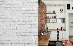 Цагляная сцяна на кухні дызайн фота сваімі