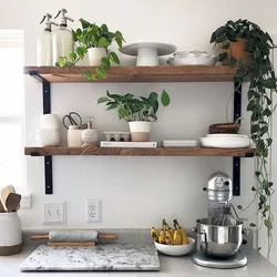 Wall shelves in the kitchen interior photo how