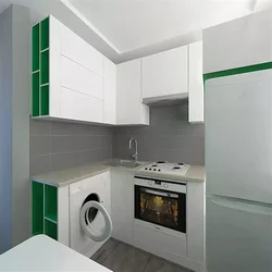 Small kitchen with machine and refrigerator design