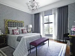 Curtains in the bedroom interior gray walls