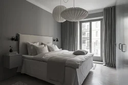 Curtains in the bedroom interior gray walls