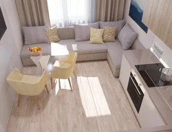 Modern small kitchen design with sofa